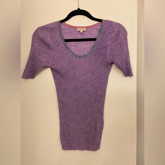 Demylee Ribbed Scoop Neck Short Sleeve Purple Size Small - Picture 1 of 4